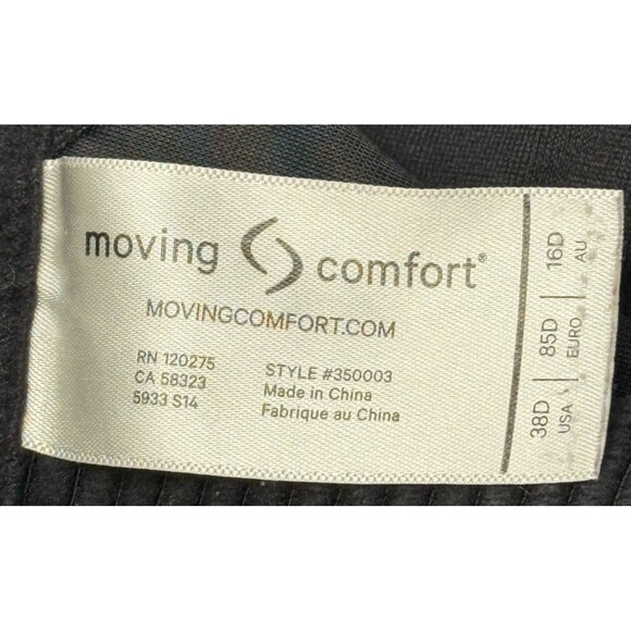 Moving Comfort 38D Black Sports Bra Wireless Unpadded Hook Close Athletic Sporty - Picture 4 of 5